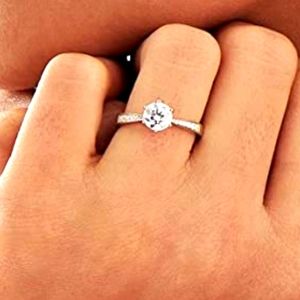 Moissanite Ring for Women 1C Round Cut Diamond 18K White Gold Plated 925 sterlin